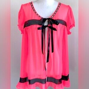 Victoria's Secret Babydoll Robe SZ M Babydoll Pink Melon satin ribbon tie Rare